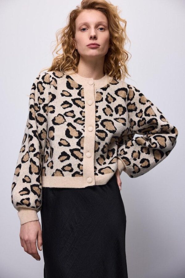 Knitted cardigan leopard jacqu