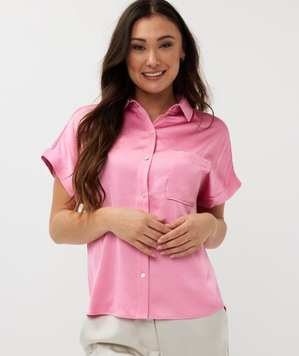 Blouse s/slve pocket satin loo