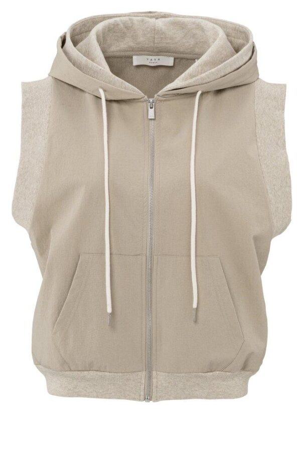 Sleeveless cardigan with hood