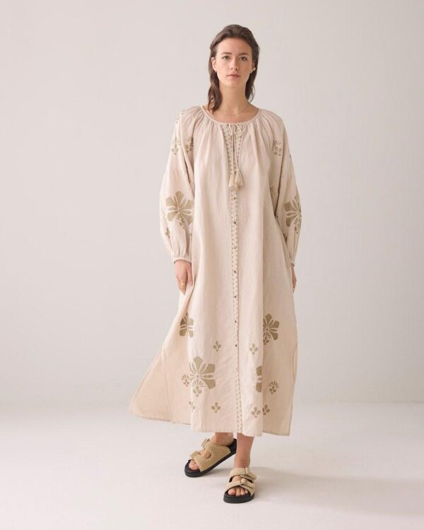 Long dress Linen Heavy Embroid